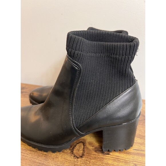 Zara Track Sole Black Sock Boot Size 38 Moto Combat Boots Slip On Heeled - Picture 2 of 16